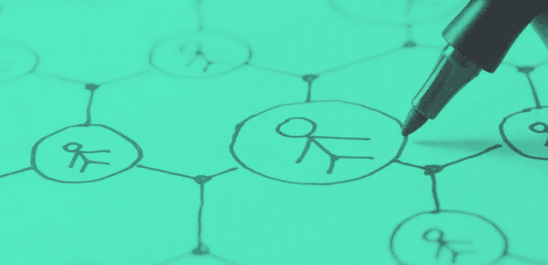 An illustration of a network: figures drawn inside connected circles